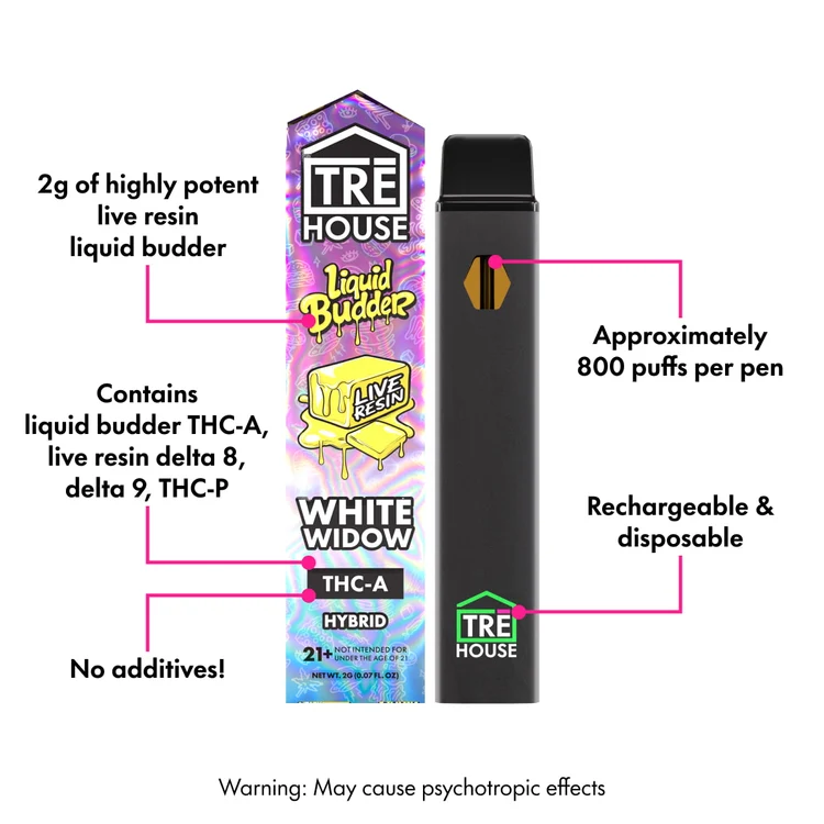 White Widow - Live Resin Liquid Budder Hybrid THC-A Vape Pen - 2g